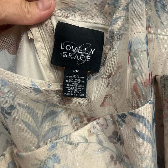 Lovely Grace Floral Glitter Tulle Maxi Dress with Satin Tie Waist - Picture 4 of 4